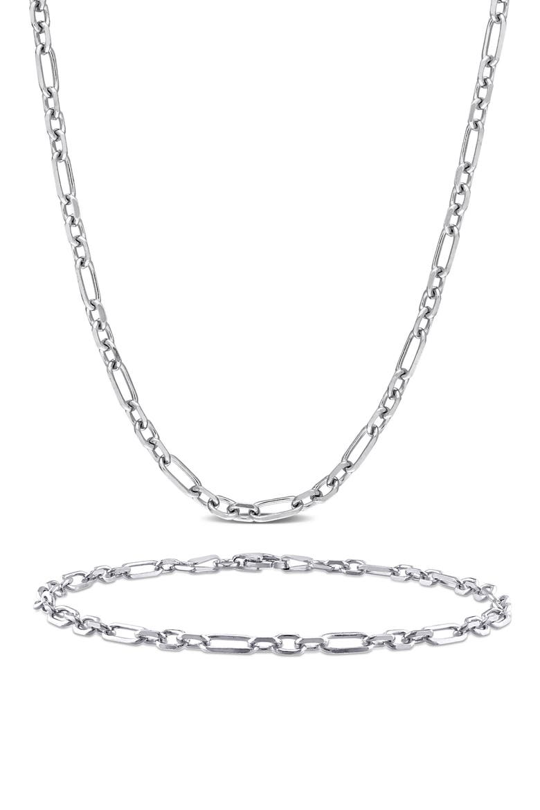 Diamond Cut Figaro Rolo Chain Necklace & Bracelet Set, Main, color, SILVER