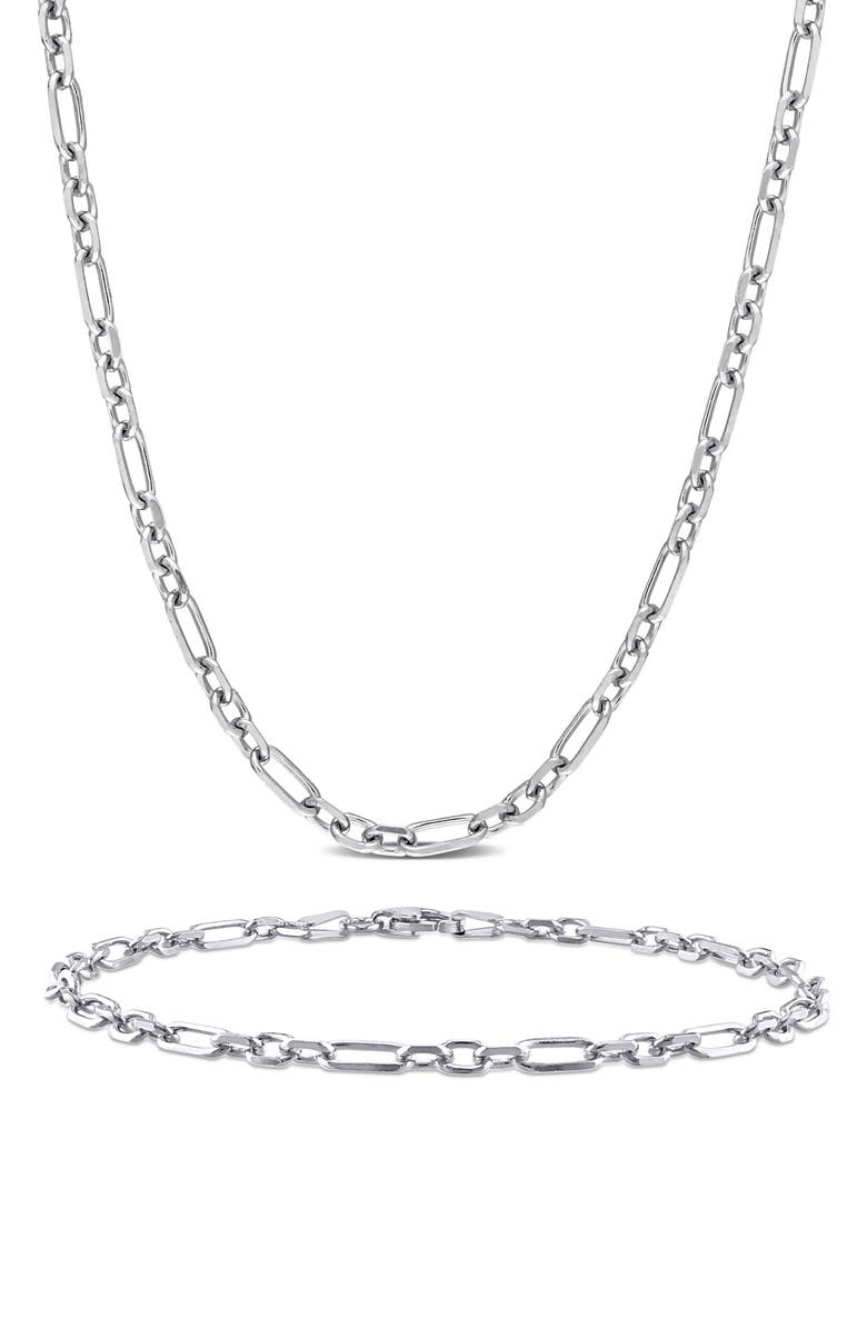 DELMAR Diamond Cut Figaro Rolo Chain Necklace & Bracelet Set, Main, color, 