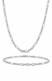 Diamond Cut Figaro Rolo Chain Necklace & Bracelet Set