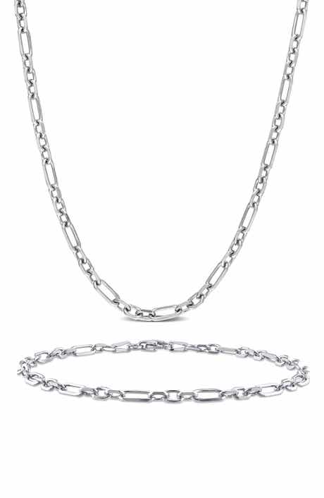 Sterling Silver Diamond Cut Figaro & Rolo Chain Necklace & Bracelet Set