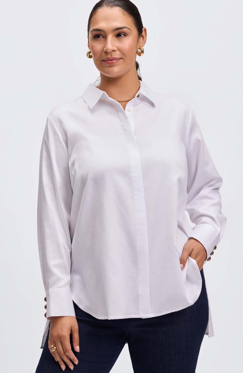 Foxcroft Pearly Bead Button-Up Shirt, Alternate, color, White