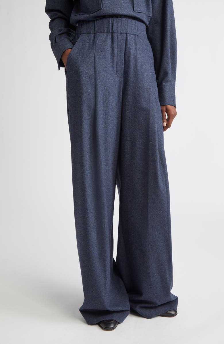 Lafayette 148 New York Astor Wide Leg Trousers, Main, color, Admiral Blue Melange