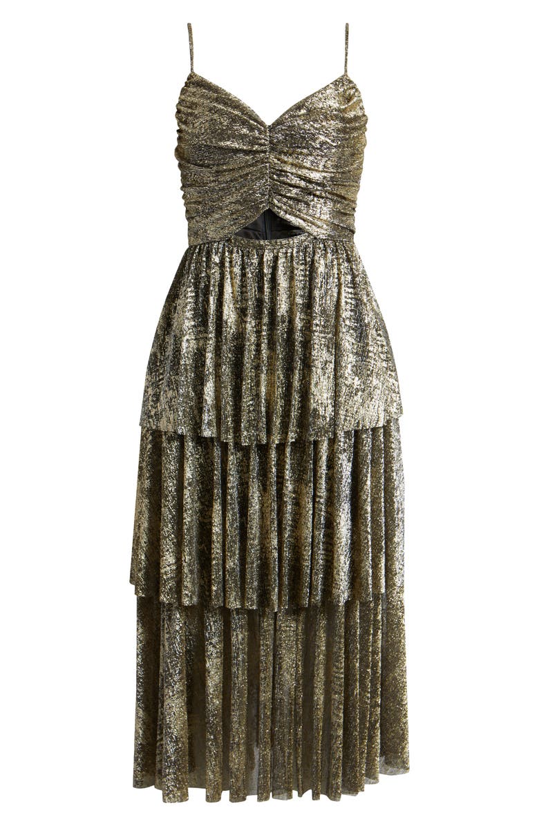 MOON RIVER Metallic Tiered Maxi Dress, Main, color, 