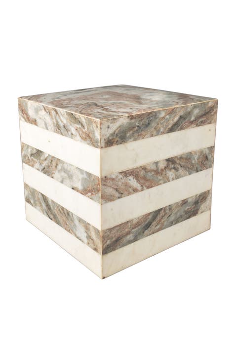 Felix 15" Contemporary Natural Marble Handmade Cube End Table