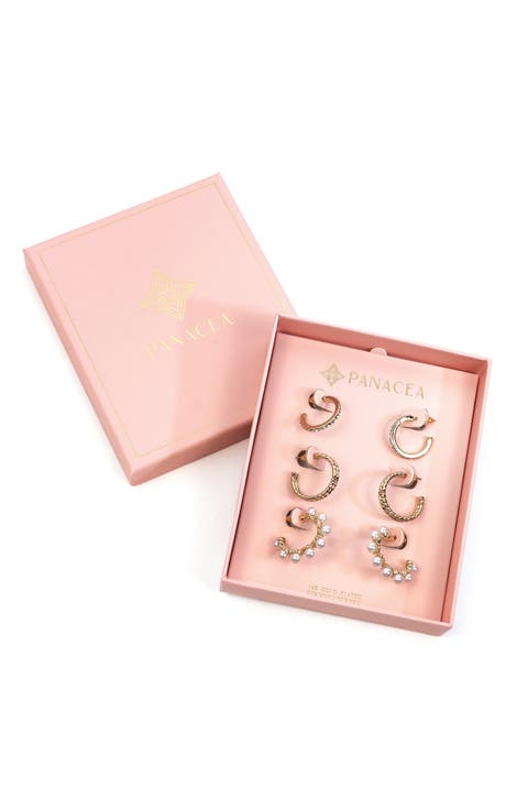 Set of 3 Crystal & Faux Pearl Hoop Earrings