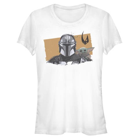 Junior's Star Wars The Mandalorian and Grogu Bounty Hunter and The Child Portrait  Graphic T-Shirt