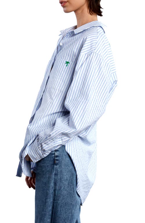 Billy T Back Off With Love Stripe Shirt In Blu Pinstripes