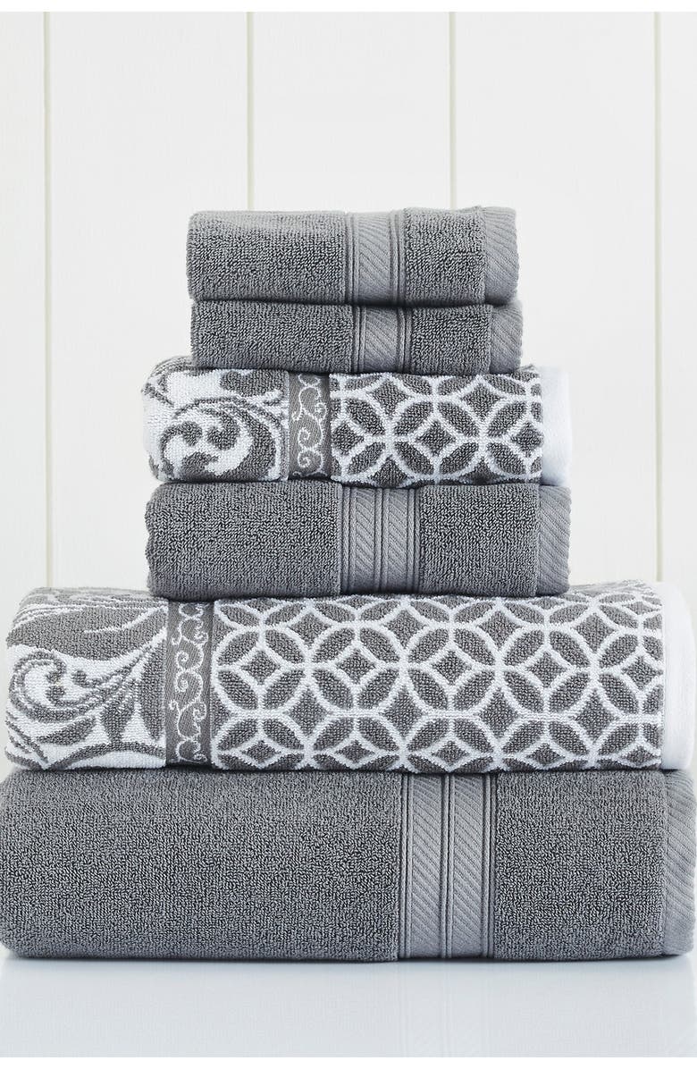 Modern Threads Trefoil Filigree Reversible Yarn-Dyed Jacquard 6-Piece Towel Set, Main, color,
