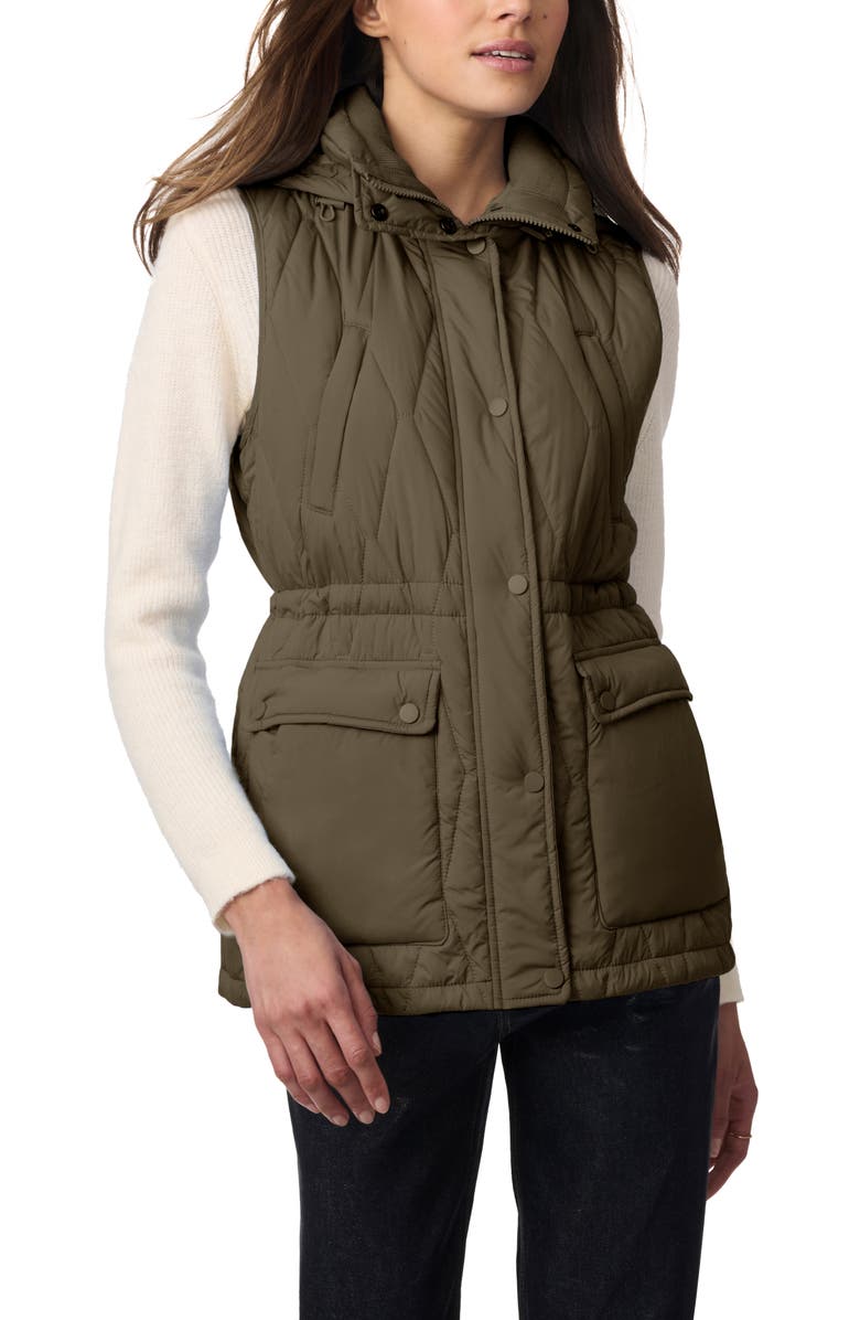 Bernardo Quilted Hooded Recycled Polyester Vest, Alternate, color, Olive