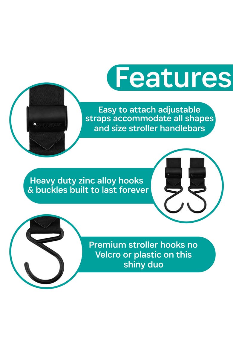 BuggyGear 2-Pack Stroller Hooks, Alternate, color, Matte Black