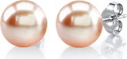 The Pearl Source 8mm Peach Freshwater Round Pearl Stud Earrings