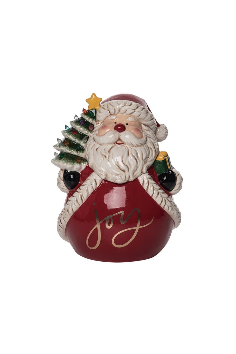 Ceramic Multicolored Christmas Vintage Santa Cookie Jar, Main, color, Multicolored
