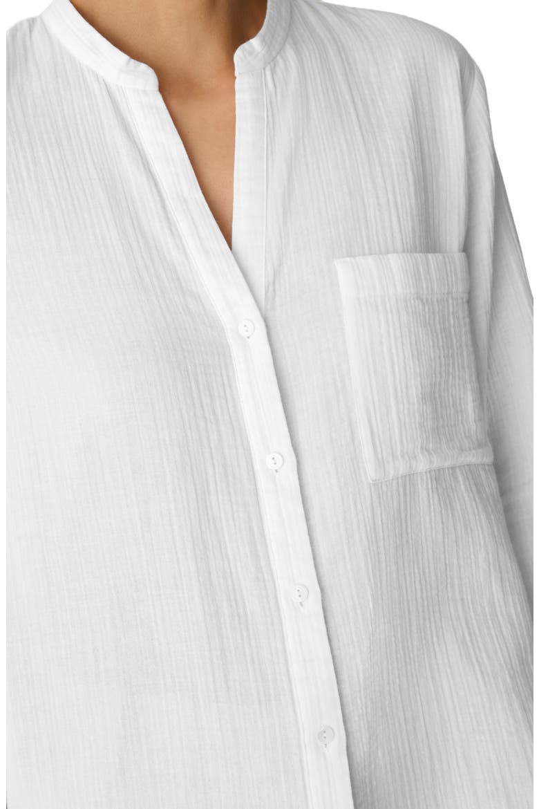 Mandarin Collar Textured Organic Cotton Tunic, Alternate, color, WHITE