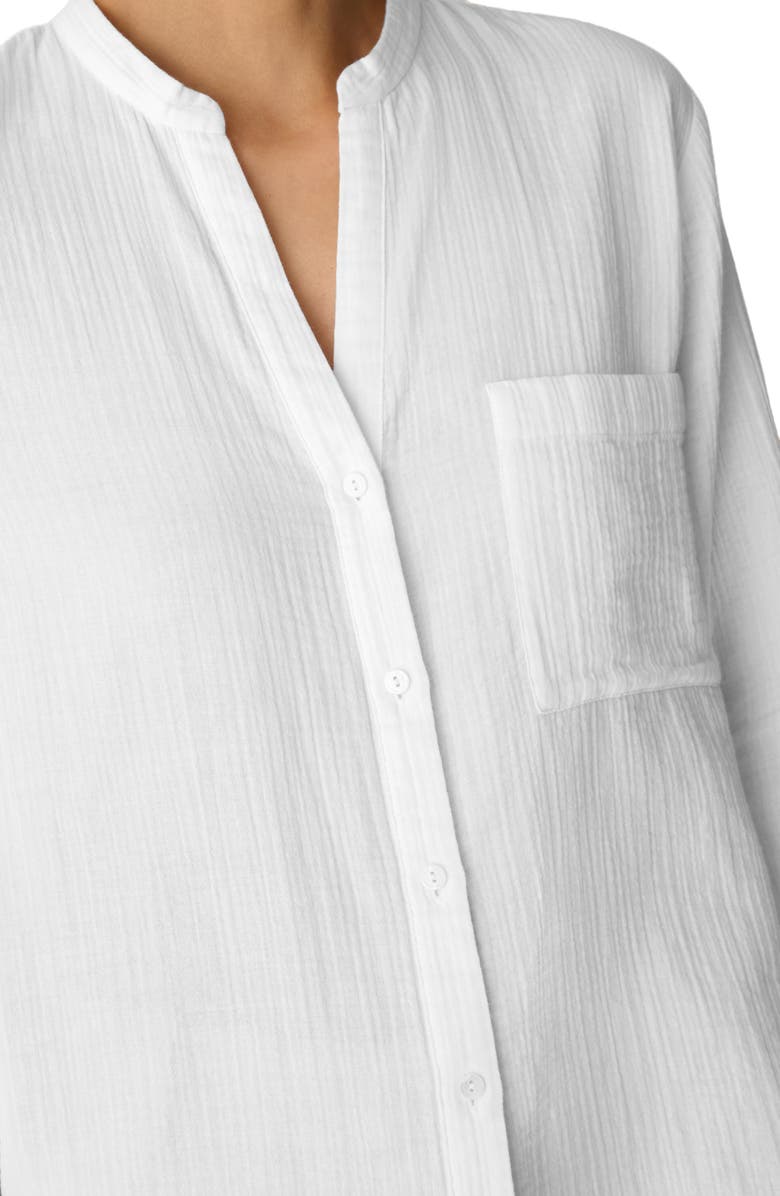 Eileen Fisher Mandarin Collar Textured Organic Cotton Tunic, Alternate, color, White
