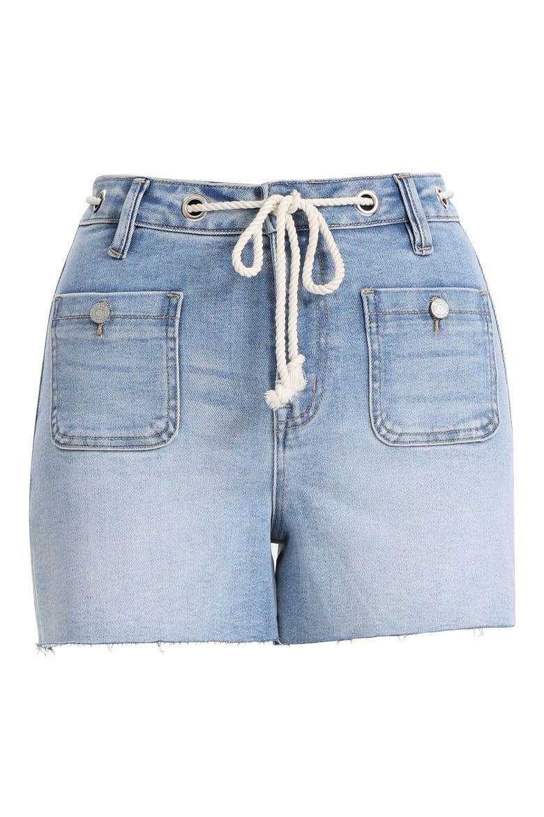 Drawstring Raw Hem High Waist Denim Shorts, Alternate, color, LIGHT BLUE