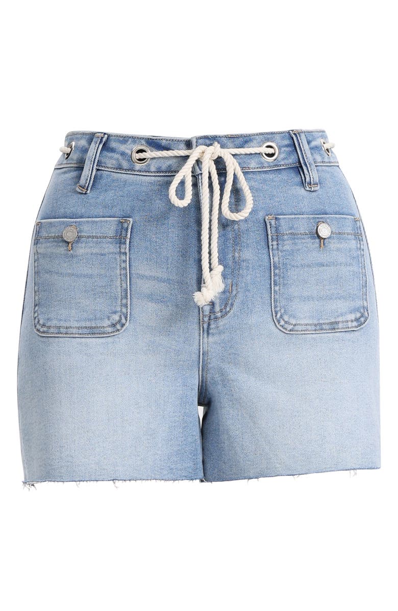 Bayeas Drawstring Raw Hem High Waist Denim Shorts, Alternate, color, Light Blue