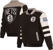 JH DESIGN Men's JH Design Black Brooklyn Nets Stripe Colorblock Nylon Reversible Full-Snap Jacket