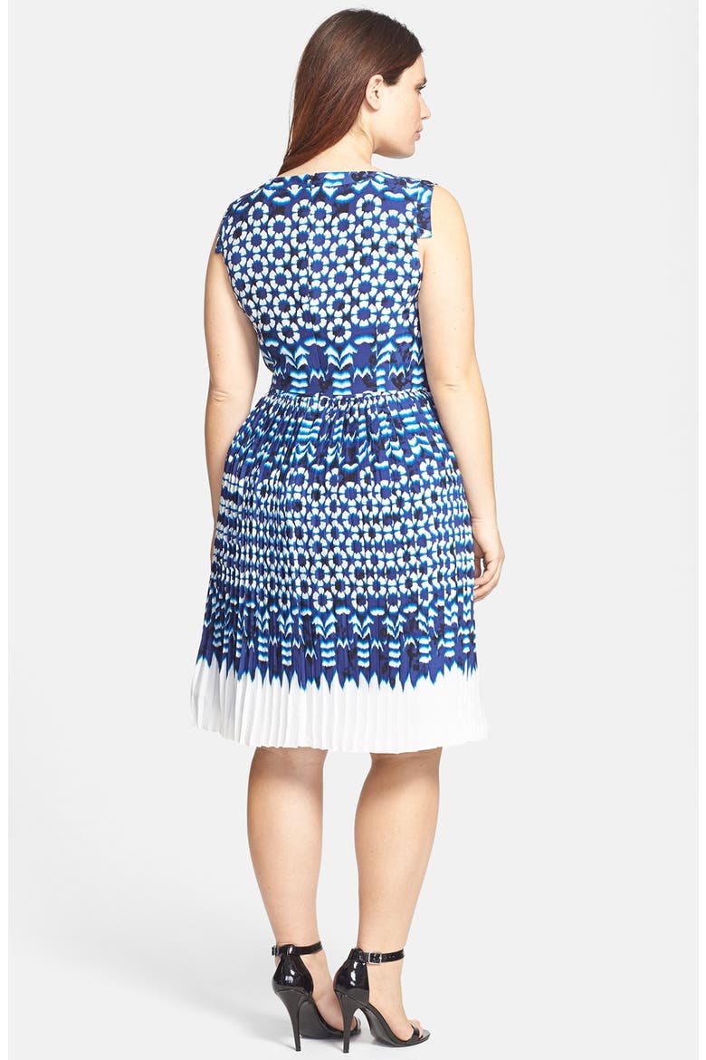 Ikat Print Pleat Fit & Flare Dress, Alternate, color, BLUE MULTI