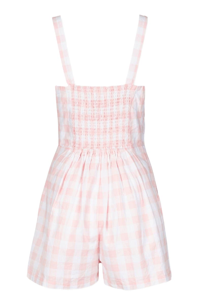 Hope & Henry Women's Sleeveless Bow Front Romper, Alternate, color, Light Pink Check