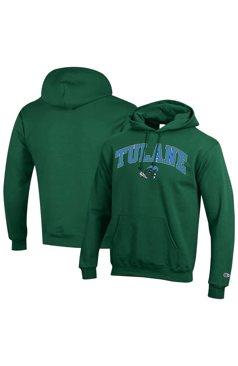 Champion Men's Champion  Green Tulane Green Wave Arch Over Logo Pullover Hoodie, Alternate, color, Green