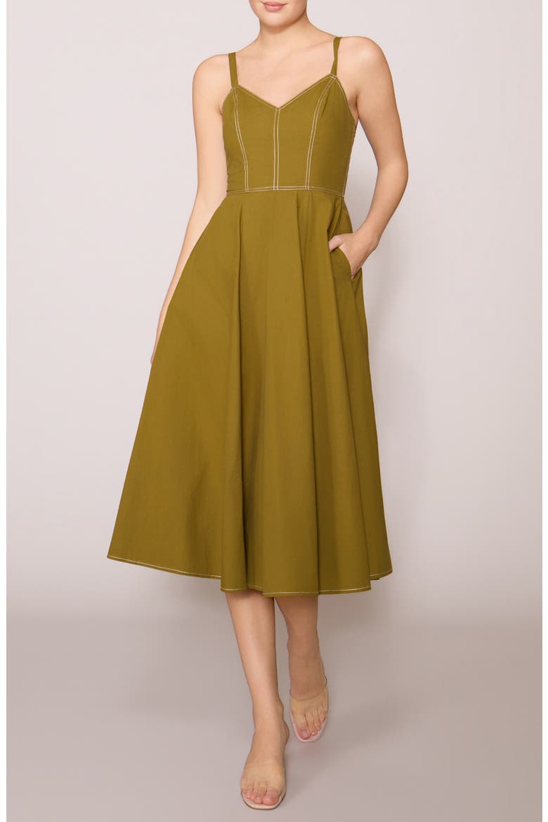 Contrast Stitched Poplin Midi Dress, Main, color, OLIVE