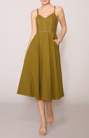 MELLODAY Contrast Stitched Poplin Midi Dress