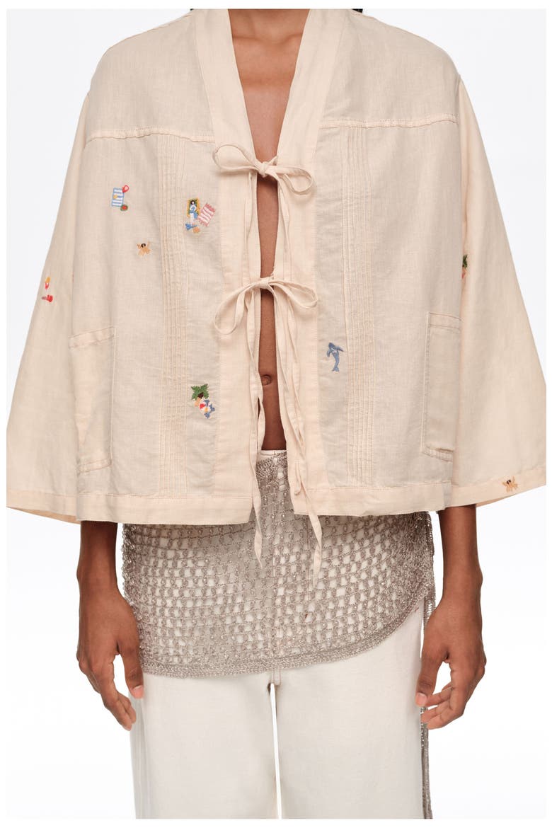 Mini Embroidered Kimono Jacket, Alternate, color, SAND