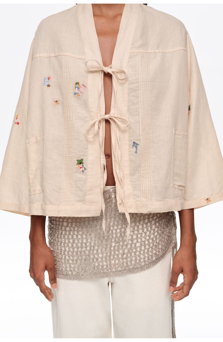Bimba y Lola Mini Embroidered Kimono Jacket, Alternate, color, Sand