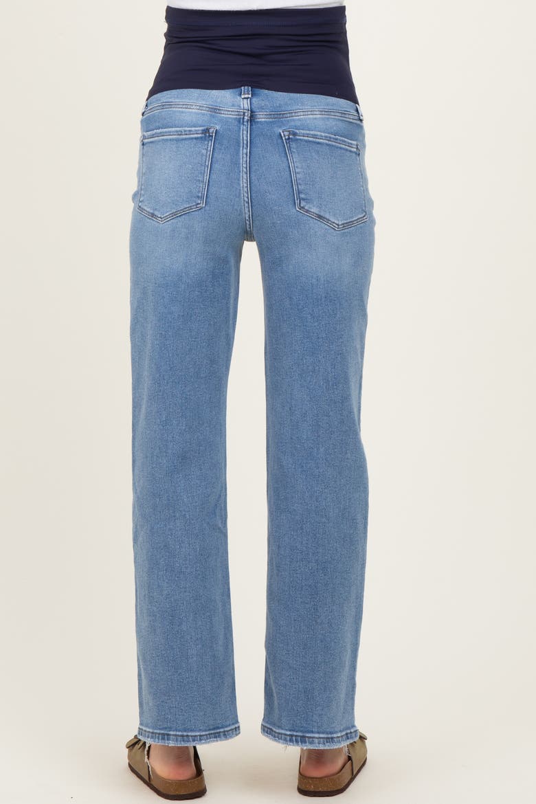 Blue Distressed Frayed Hem Slim Maternity Wide Leg Jeans, Alternate, color, Light Blue