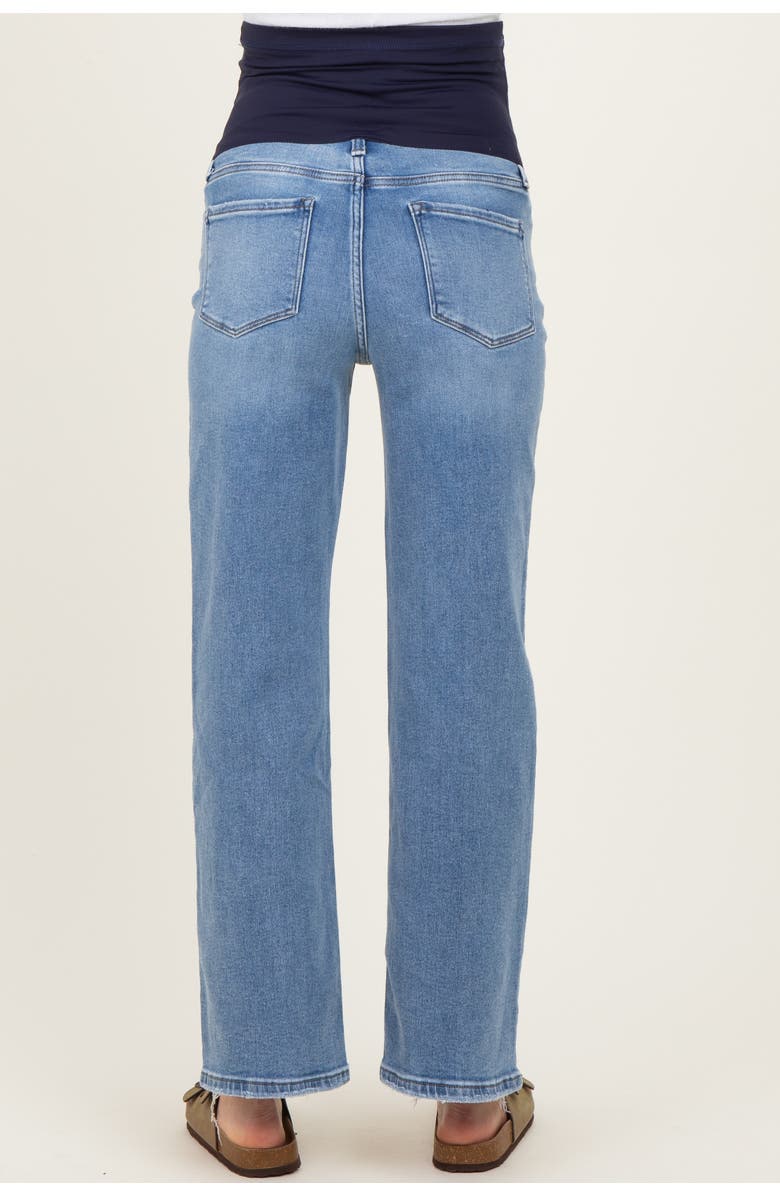 PinkBlush Blue Distressed Frayed Hem Slim Maternity Wide Leg Jeans, Alternate, color, Light Blue