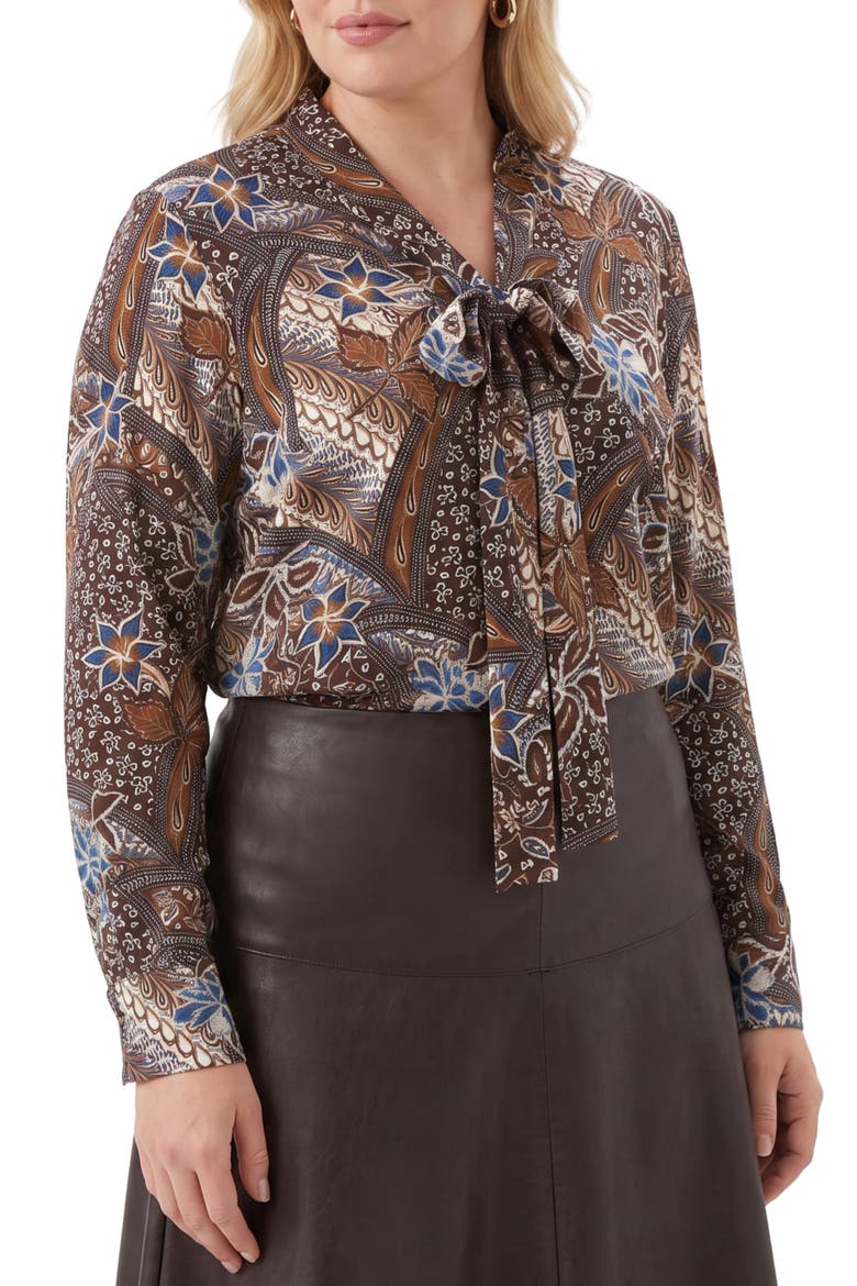 Bow Split Neck Long Sleeve Top, Alternate, color, PRINT