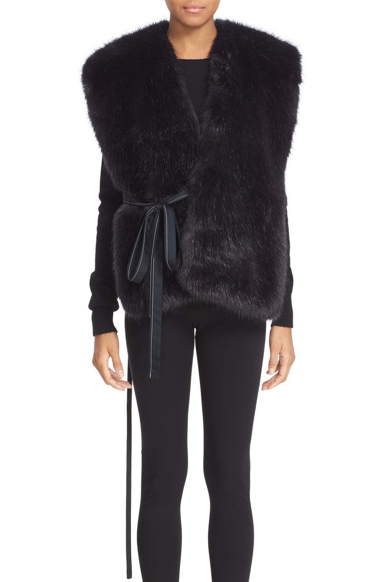 Faux Fur Wrap Tie Vest, Main, color, NAVY