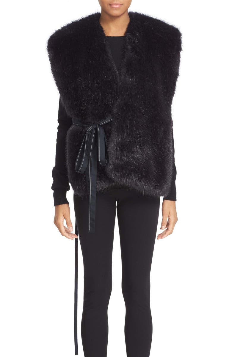 Helmut Lang Faux Fur Wrap Tie Vest, Main, color,