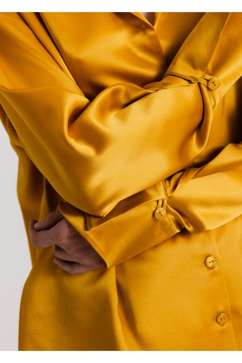 Silk Button Up Shirt, Alternate, color, Gold