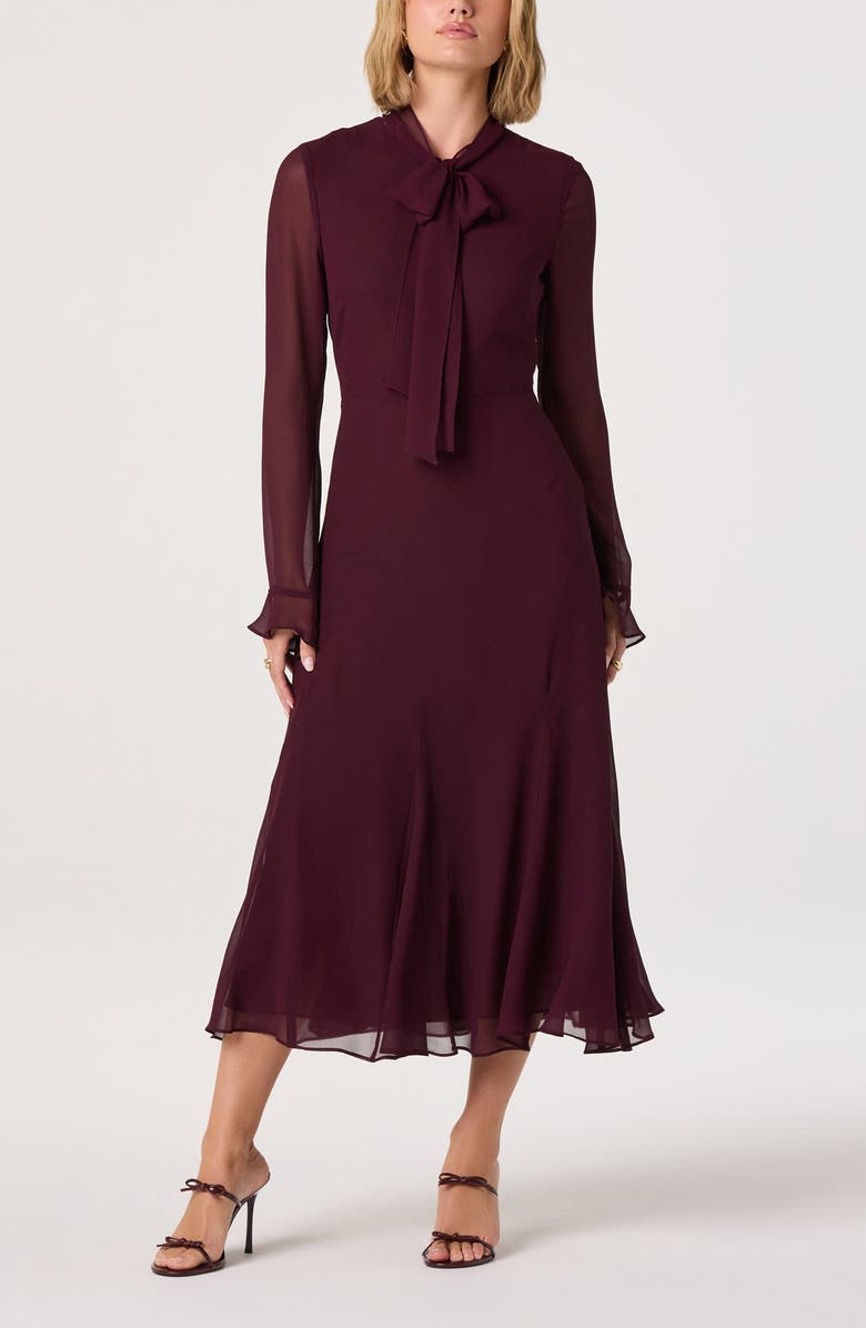 ASTR the Label Tie Neck Long Sleeve Dress, Alternate, color, Raisin