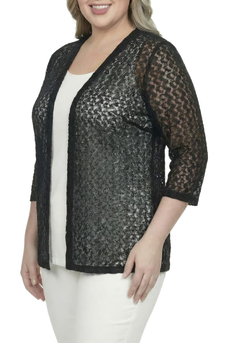Lace Open Front Cardigan, Alternate, color, BLACK