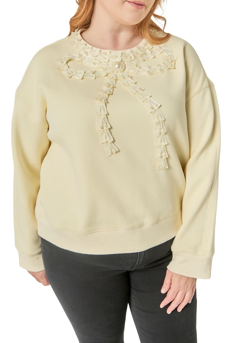 Beaded Ribbon Trim Sweatshirt, Main, color, CREAM
