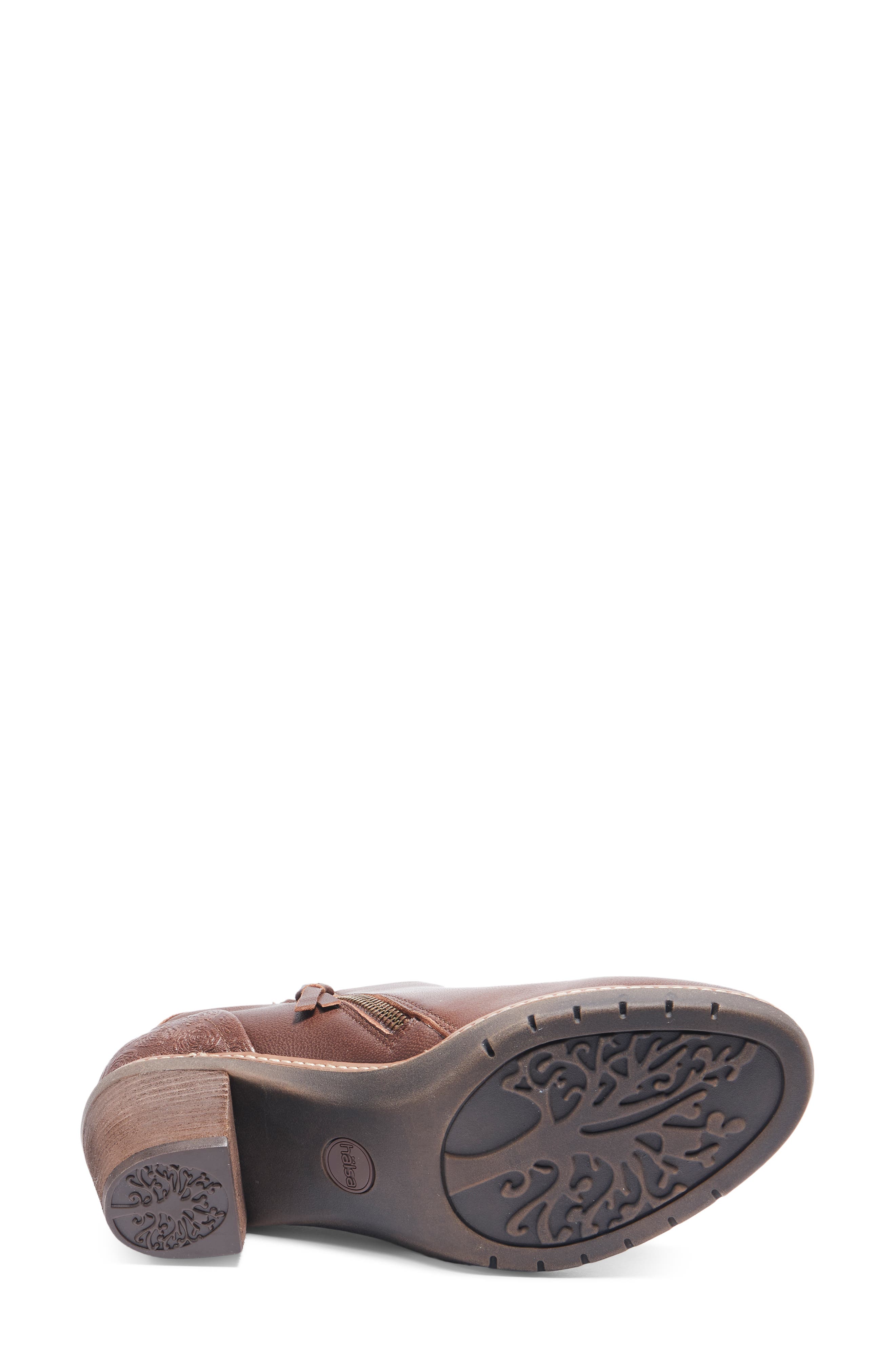 Rylee Floral Embossed Leather Bootie, Alternate, color, DARK BROWN