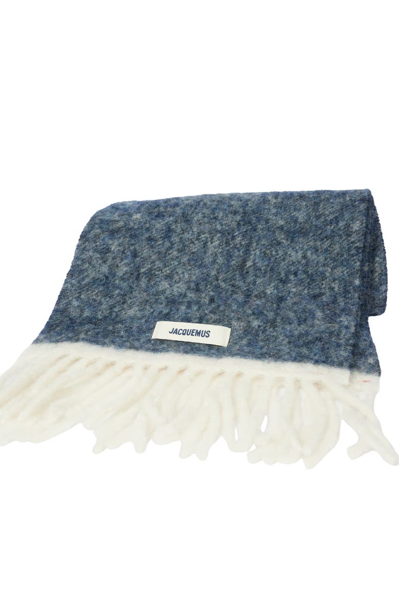 Jacquemus L'écharpe Carro Mohair, Alpaca & Wool Blend Fringe Scarf, Alternate, color, Navy/ White Stripe 3Fu