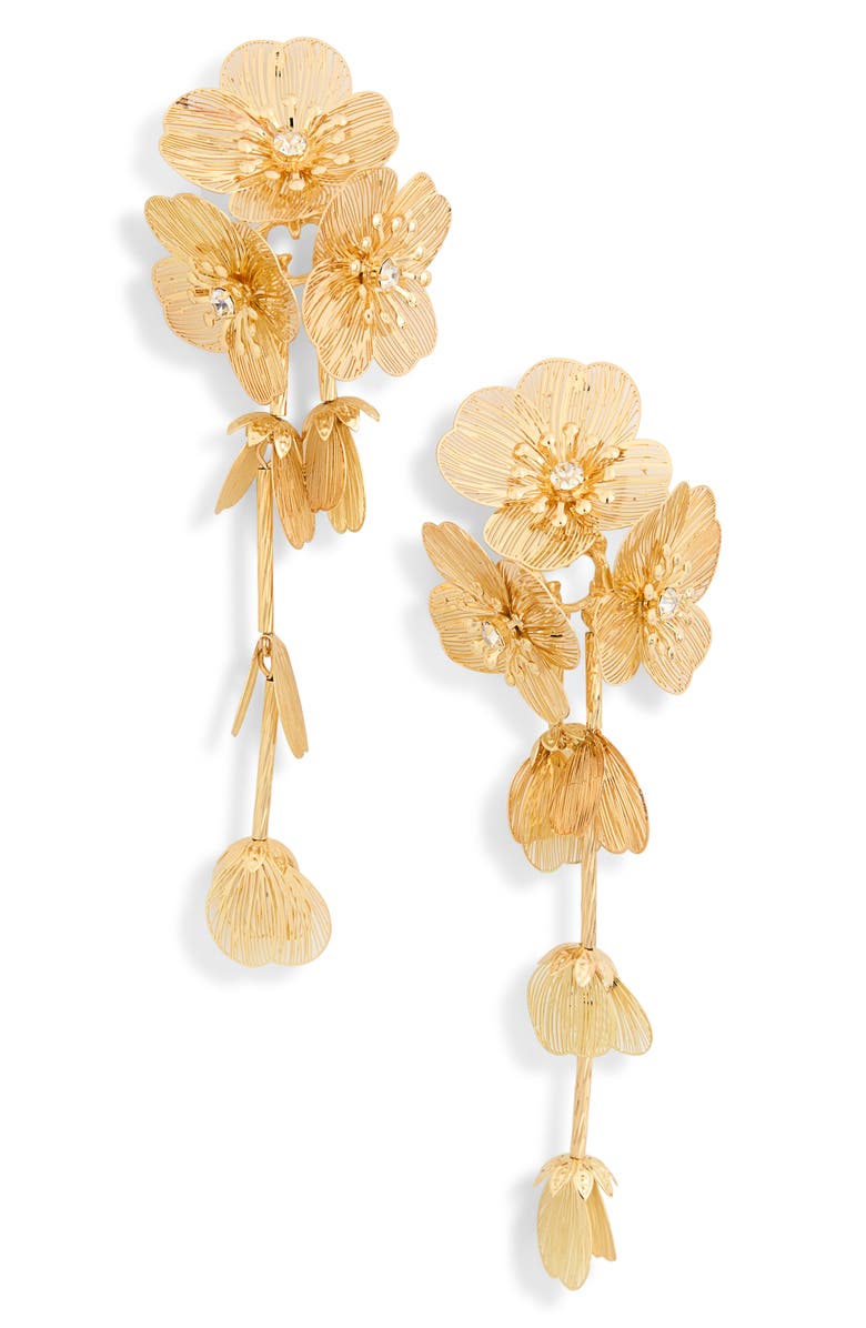 NORDSTROM RACK Flower Drop Earrings, Main, color, Clear- Gold