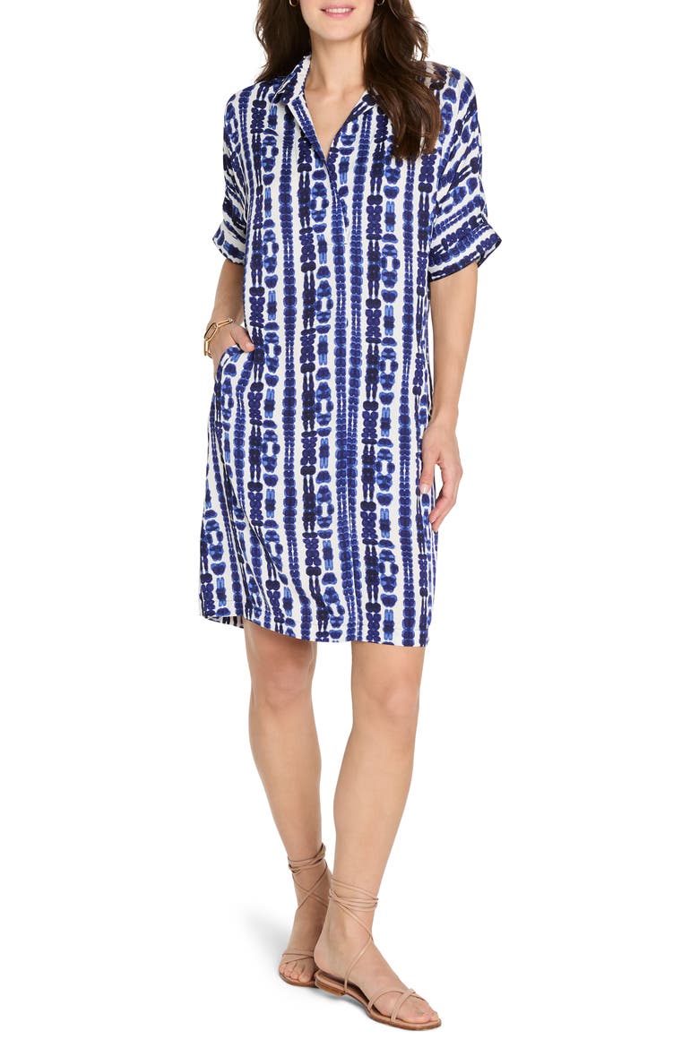 Devon Shibori Stripe Short Sleeve Shirtdress, Main, color, INDIGO MULTI
