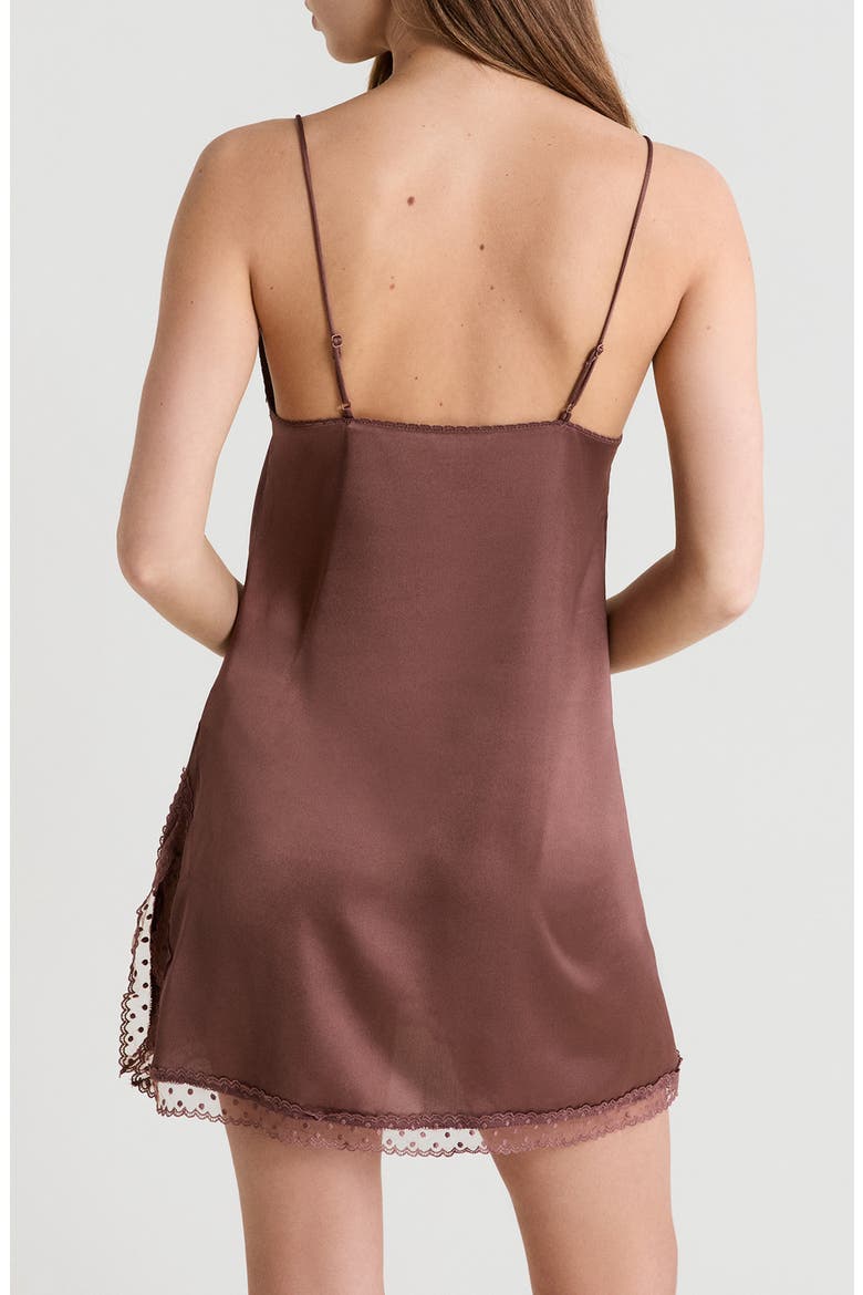 Plume Lace Trim Satin Chemise, Alternate, color, CHOCOLATE