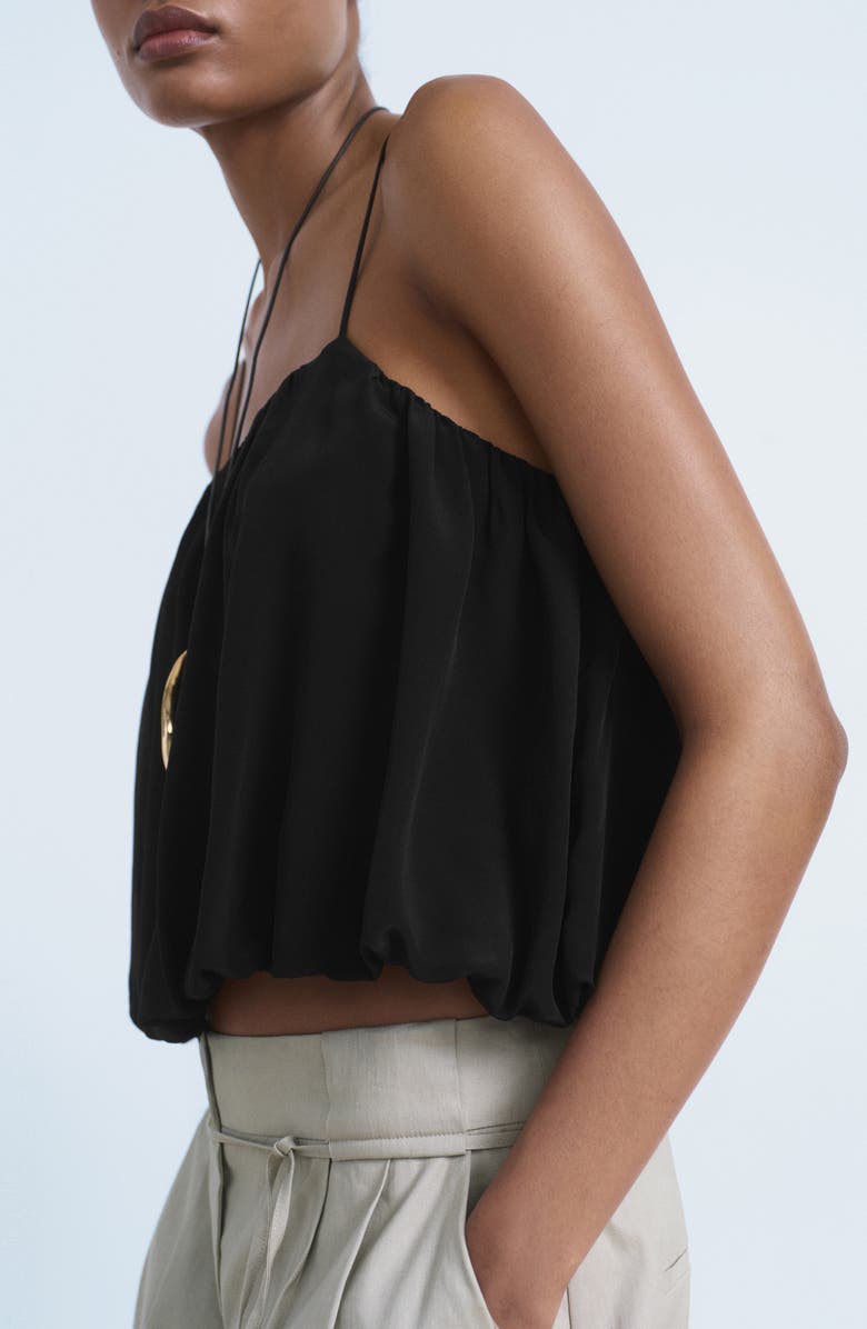 MANGO Bubble Hem Crop Top, Alternate, color, Black