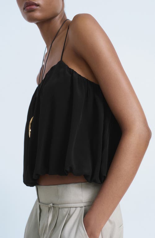 Mango Bubble Hem Crop Top In Black