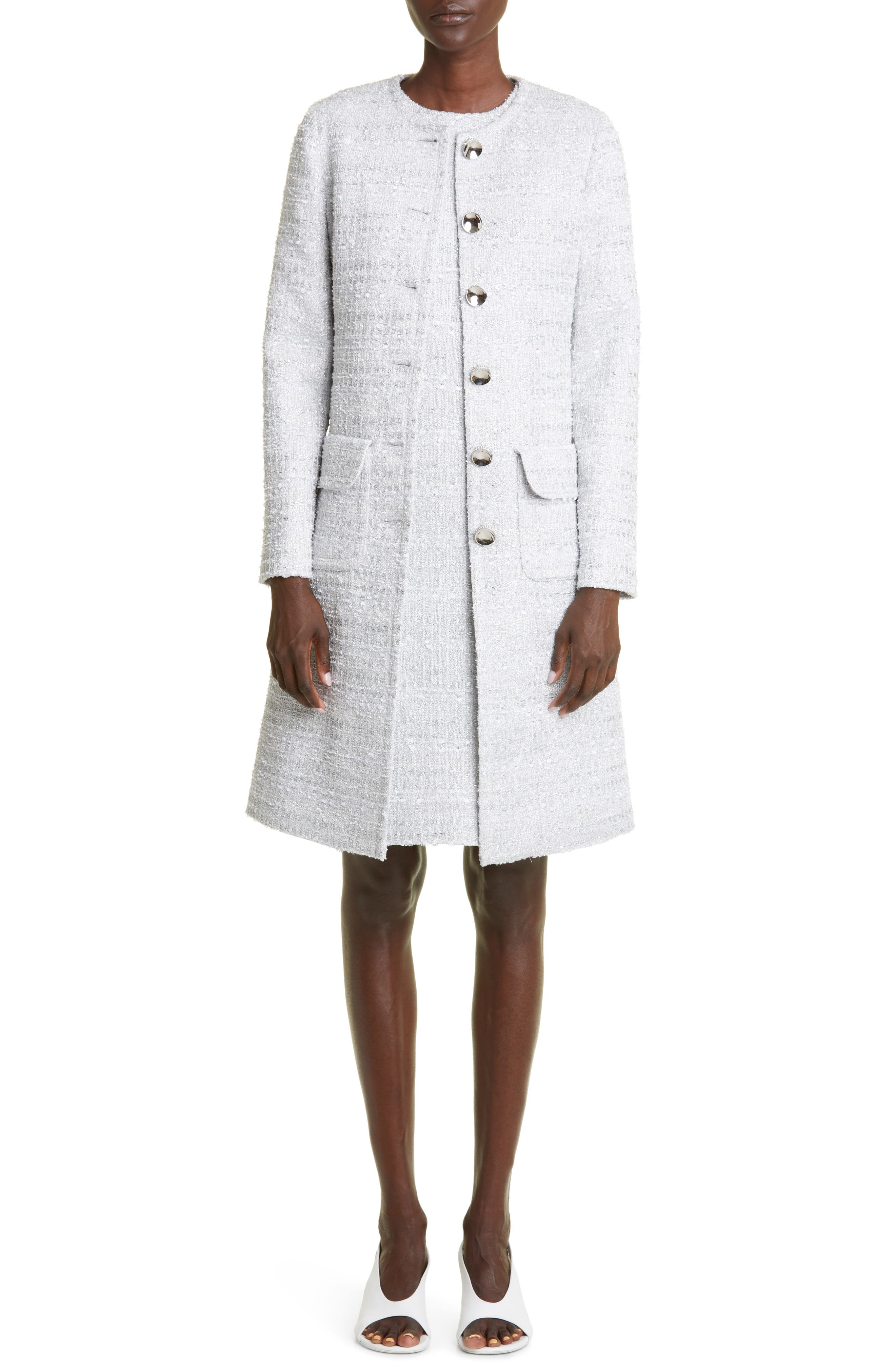 St. John Evening Metallic Eyelash Tweed Knit A-Line Jacket (Women ...