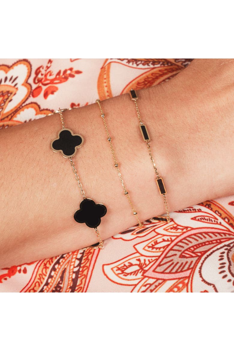 Large Onyx Clover Bracelet, Alternate, color, Yellow Gold