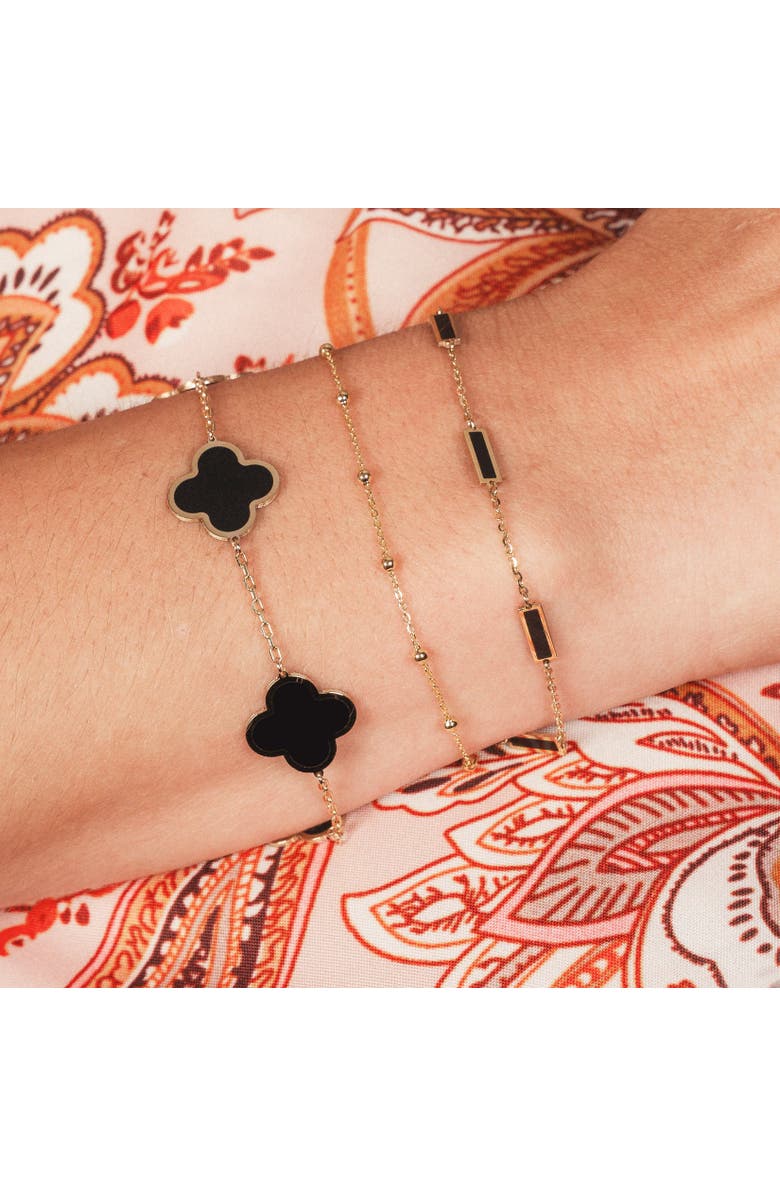 The Lovery Fine Jewelry Large Onyx Clover Bracelet, Alternate, color, Yellow Gold
