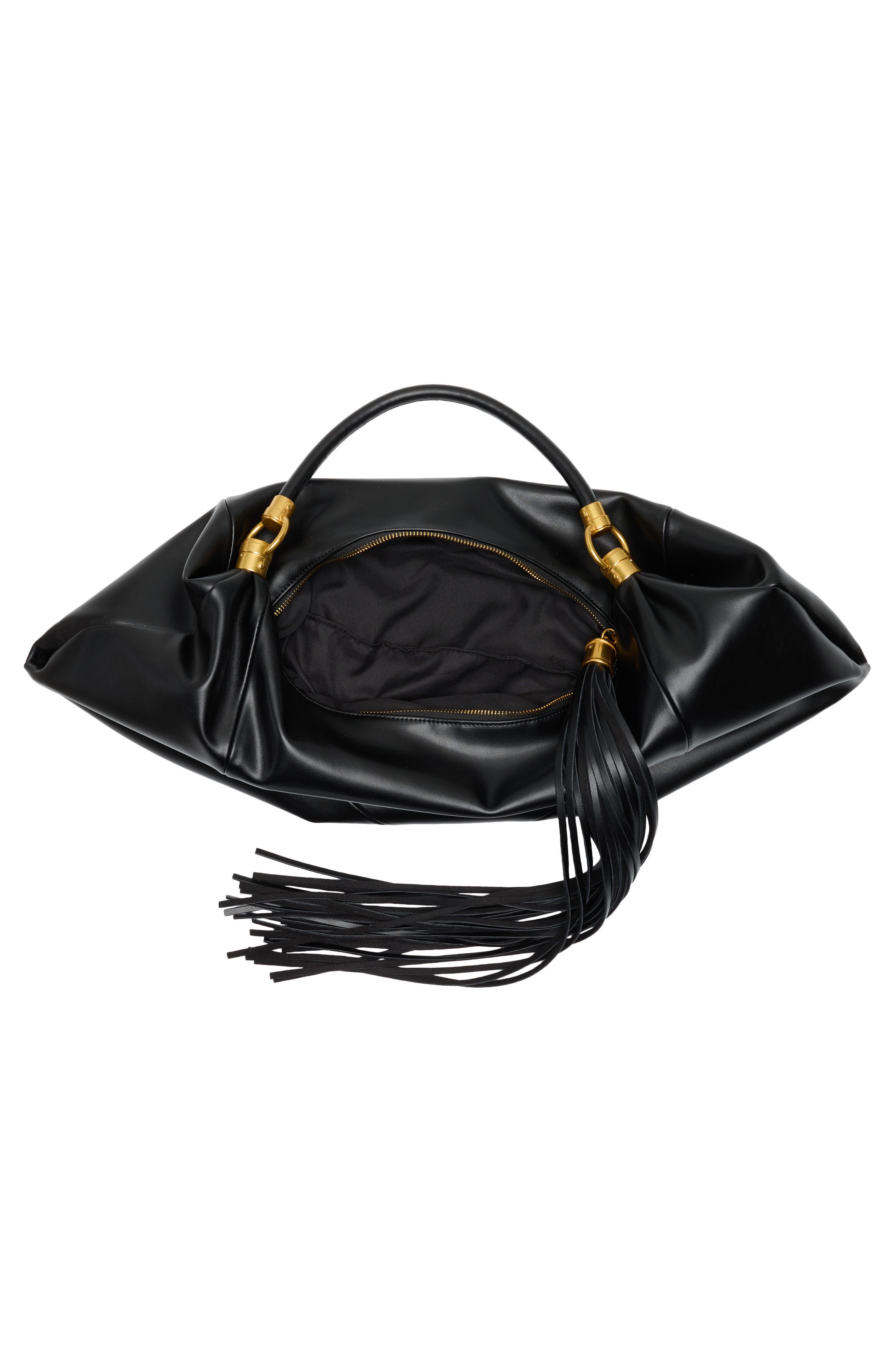 BCBG Tassel Water Repellent Shoulder Bag, Alternate, color, Black