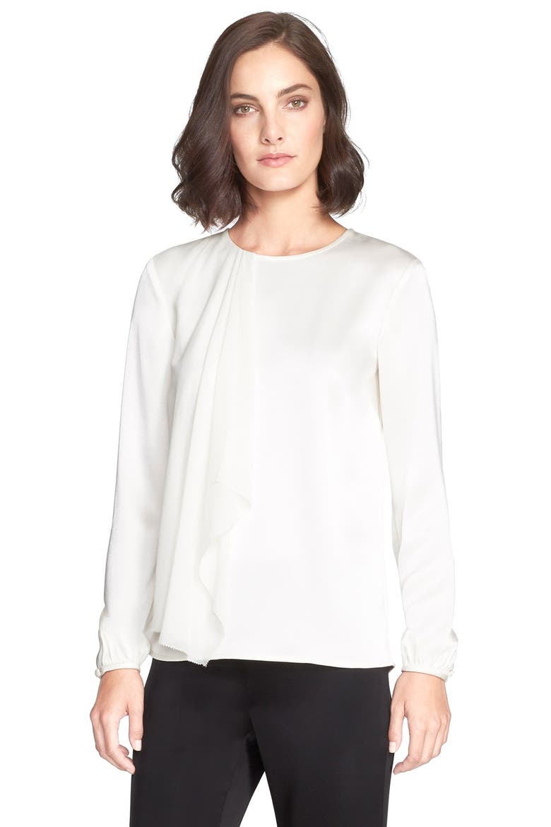 Draped Ruffle Liquid Satin Blouse, Main, color, CREAM