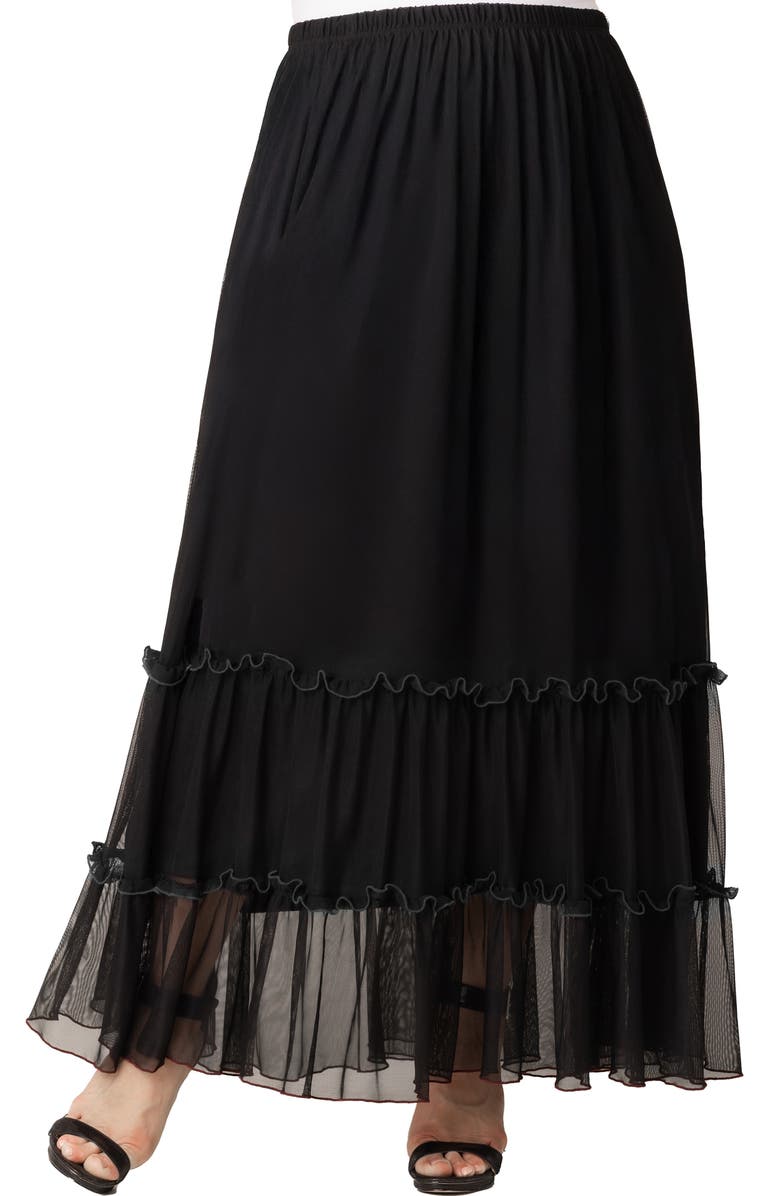 Kiyonna Isla Tiered Mesh Skirt, Main, color, Black Noir